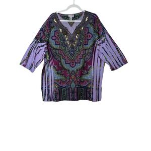 Catherines Blouse Women 2X Plus Short Sleeve Crochet Stretch Grandma Beaded‎